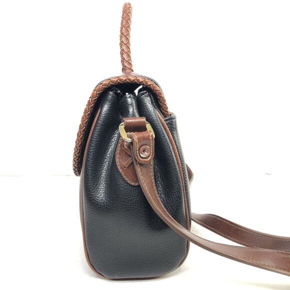 Vtg Carryland USA Leather Purse Black Brown Shoulder Crossbody Bag Woven Handle - Picture 4 of 13